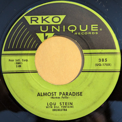 Lou Stein / Bill Fontaine Orchestra Almost Paradise Vinyl 7" USED