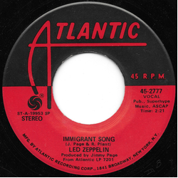 Led Zeppelin Immigrant Song Vinyl 7" USED