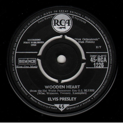 Elvis Presley Wooden Heart Vinyl 7" USED