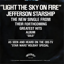 Jefferson Starship Light The Sky On Fire Vinyl 7" USED