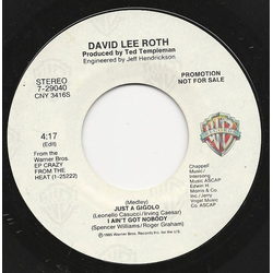 David Lee Roth Just A Gigolo, I Ain't Got Nobody (Medley) Vinyl 7" USED
