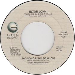 Elton John Sad Songs (Say So Much) Vinyl 7" USED