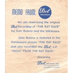 Sam Butera And The Witnesses (Theme From) The Rat Race Vinyl 7" USED