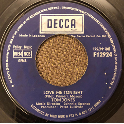 Tom Jones Love Me Tonight Vinyl 7" USED