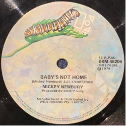 Mickey Newbury Baby's Not Home Vinyl 7" USED