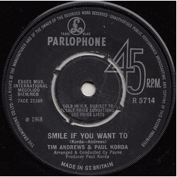 Tim Andrews / Paul Korda Smile If You Want To Vinyl 7" USED