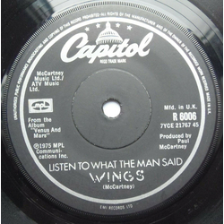 Paul McCartney & Wings Listen To What The Man Said Vinyl 7" USED