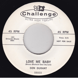 Don Durant Love Me Baby / Seal Rock Vinyl 7" USED