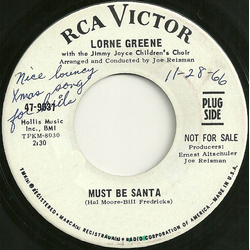 Lorne Greene Must Be Santa / One Solitary Life Vinyl 7" USED