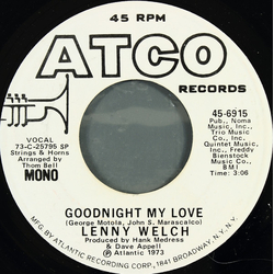 Lenny Welch Goodnight My Love Vinyl 7" USED