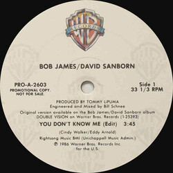 Bob James / David Sanborn You Don't Know Me USED VINYL 12INCH PROMO 33 S RPM