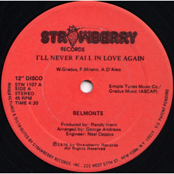 The Belmonts I'll Never Fall In Love Again Vinyl 12" USED