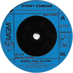Donny Osmond When I Fall In Love Vinyl 7" USED