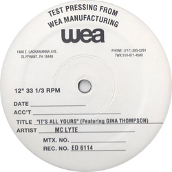 MC Lyte / Gina Thompson It's All Yours Vinyl 12" USED