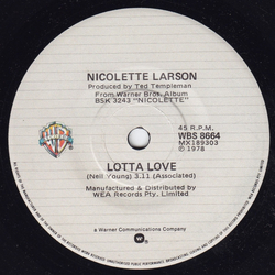 Nicolette Larson Lotta Love Vinyl 7" USED