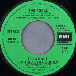 The Fools It's A Night For Beautiful Girls Vinyl 7" USED