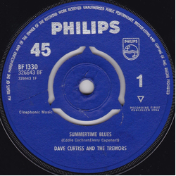 Dave Curtiss And The Tremors Summertime Blues Vinyl 7" USED