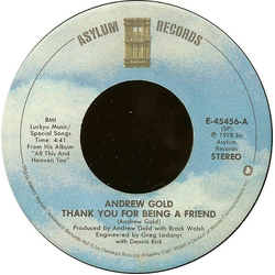 Andrew Gold Thank You For Being A Friend Vinyl 7" USED
