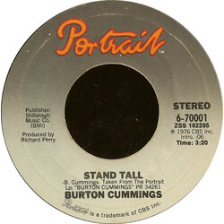 Burton Cummings Stand Tall / Burch Magic USED VINYL 7INCH 45 RPM SINGLE STYRENE