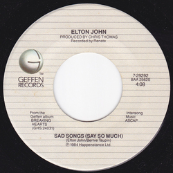 Elton John Sad Songs (Say So Much) Vinyl 7" USED