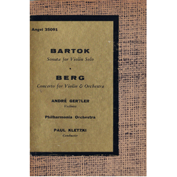 Béla Bartók / Alban Berg / André Gertler Sonata For Violin Solo / Concerto For Violin And Orchestra Vinyl LP USED