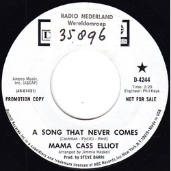 Cass Elliot A Song That Never Comes Vinyl 7" USED