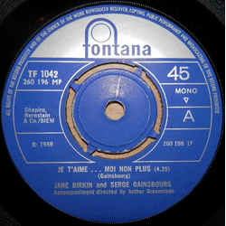 Jane Birkin / Serge Gainsbourg Je T'aime...Moi Non Plus Vinyl 7" USED