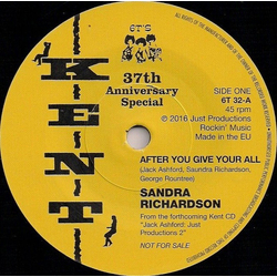 Sandra Richardson / The Hytones After You Give Your All / Runaway Girl Vinyl 7" USED