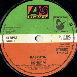 Boney M. Rasputin Vinyl 7" USED