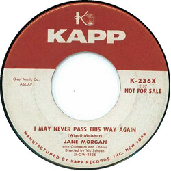 Jane Morgan I May Never Pass This Way Again / You'll Never Walk Alone USED VINYL 7INCH 45 RPM SINGLE PROMO