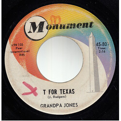Grandpa Jones T For Texas USED VINYL 7INCH 45 RPM SINGLE