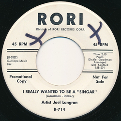 Joel Langran I Really Wanted To Be A "Singar" Vinyl 7" USED