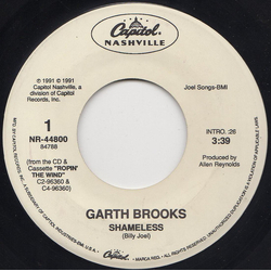 Garth Brooks Shameless Vinyl 7" USED