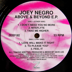 Joey Negro Above & Beyond E.P. Vinyl 12" USED