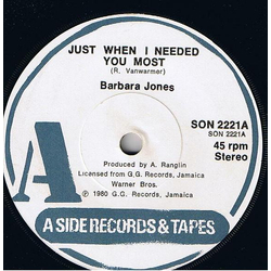Barbara Jones Just When I Needed You Most Vinyl 7" USED