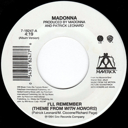 Madonna I'll Remember (Theme From With Honors) Vinyl 7" USED