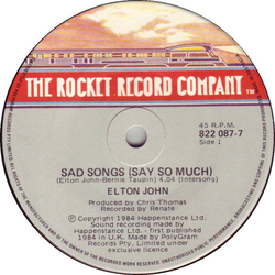 Elton John Sad Songs (Say So Much) Vinyl 7" USED