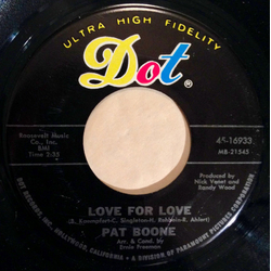 Pat Boone Love For Love / Wish You Were Here, Buddy Vinyl 7" USED
