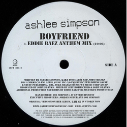 Ashlee Simpson Boyfriend (Remixes) Vinyl 12" USED