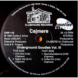 Cajmere Underground Goodies Vol. III Vinyl 12" USED