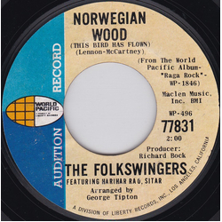 The Folkswingers / Harihar Rao Norwegian Wood (This Bird Has Flown) / Raga Rock Vinyl 7" USED