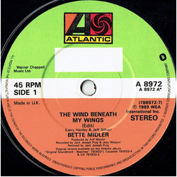 Bette Midler The Wind Beneath My Wings (Edit) Vinyl 7" USED