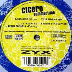 Cicero Summertime USED VINYL 12INCH 33 S RPM 45 RPM