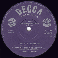 Small Faces Sha-La-La-La-Lee / What'cha Gonna Do About It / All Or Nothing Vinyl 7" USED