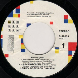 Lesley Gore / Lou Christie Medley: A: Since I Don't Have You B: It's Only Make Believe Vinyl 7" USED