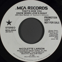 Nicolette Larson / Steve Wariner That's How You Know When Love's Right USED VINYL 7INCH 45 RPM PROMO