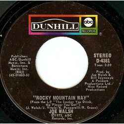 Joe Walsh Rocky Mountain Way USED VINYL 7INCH 45 RPM SINGLE STYRENE STEREO
