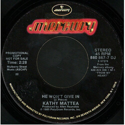 Kathy Mattea He Won't Give In USED VINYL 7INCH 45 RPM SINGLE PROMO