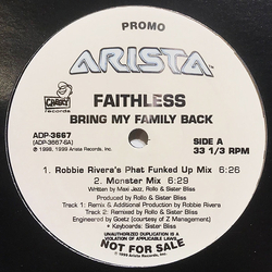 Faithless Bring My Family Back Vinyl 12" USED