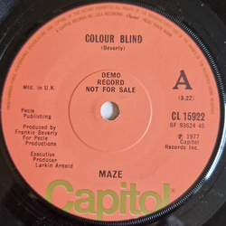 Maze Featuring Frankie Beverly Colour Blind Vinyl 7" USED
